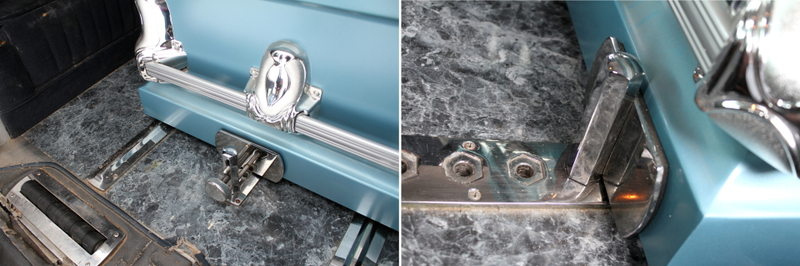 Rear stop and rollers (left) and one of the two front stops (right).